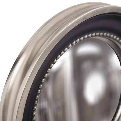 Howard Elliott Collection Patterson Convex Round Hanging Accent Wall Mirror, Matte Black and Silver Leaf, for Bedroom Entrway or Any Room, 16 Inch