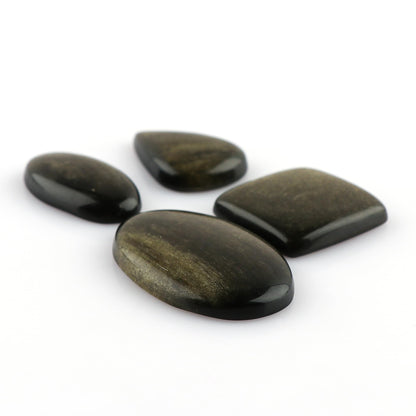 CRYSTALINES 4pcs, Wholesale Natural Golden Obsidian Gemstones, Bulk Flatback Cabochon Stone, Polished Loose Supplies for Jewelry Making, Healing Crystals, Wire Wrapping, Gem Collection