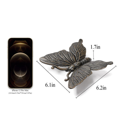BRASSTAR Cast Iron Butterfly Statue Art Decor for Garden, Lawn, Yard, Patio, Farmhouse, Pond, Backyard, Office Desk Paper Weight Decoration (Black, L)