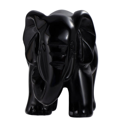 SMQ Black Obsidian Elephant Statue Gifts for Women 2''Crystal Elephant with Trunk Down Carved Lucky Pocket Spiritual Animal Carvings Home Office Desk Ornament