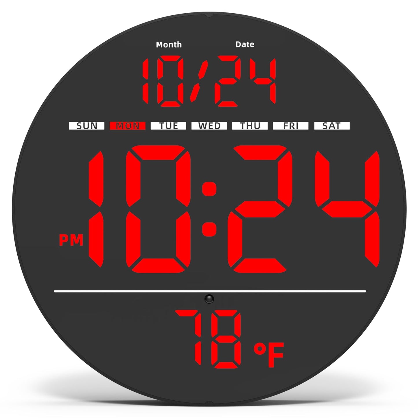 Digital Wall Clock with Large LED Display, Date, Temperature, Auto-Brightness | Small [PLUG-IN] Clock | Modern Electric Wall Clock for Bedroom, Classroom, Living Room, Home, Office, Farmhouse – Red