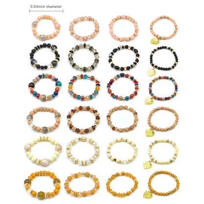 VONRU Bohemian Bracelet Sets for Women - 6 Sets Stackable Stretch Bracelets Multi-color Boho Jewelry for Women Hippie Bracelets Dainty Jewelry Best Friend Gift (Stackable bracelets with heart charm)