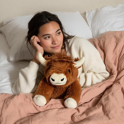 Brease 5 lb Unscented Weighted Brown Highland Cow Plush Toy - Large, Cozy Stuffed Animal for Comfort & Calm, Soft and Huggable Companion for Kids & Adults, Ideal Heavy Plushie for All Ages