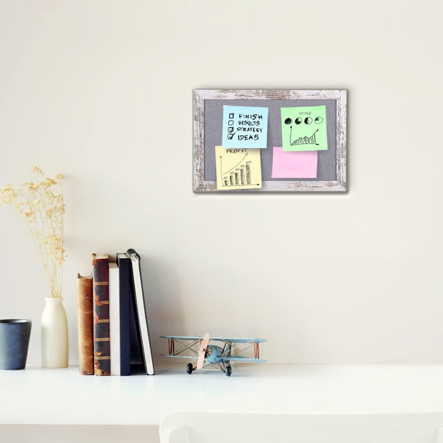 Aitakatta Gray Felt Bulletin Board, Small Decorative Hanging Bulletin Boards for Walls with White Rustic Wood Frame, 11.8x8.6 inches Pin Board Vision Board for Office Home School with Pins(2230,WH,1p)