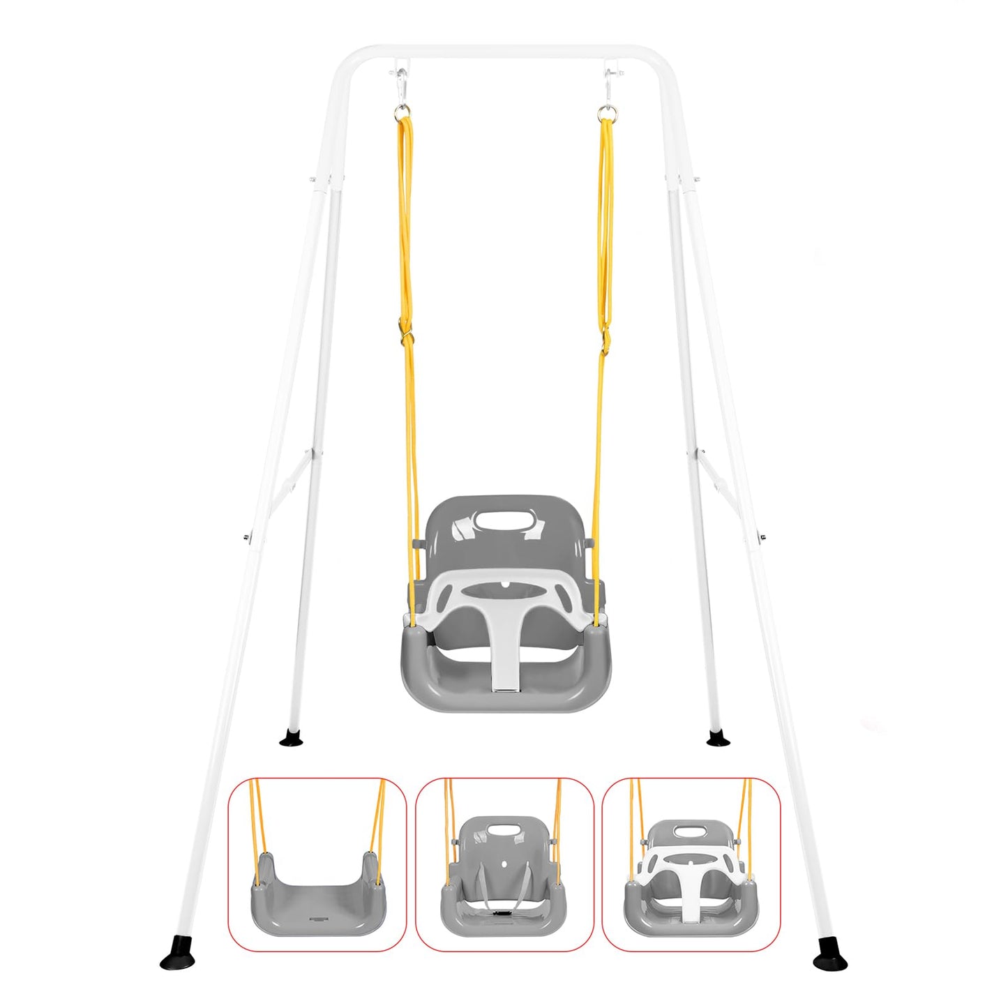 3-in-1 Toddler Swing Set, Foldable Baby Swing with Stand, Indoor & Outdoor Kids Swings Sets, Multifunctional Swings for Home Backyard, Easy to Install and Store (White)