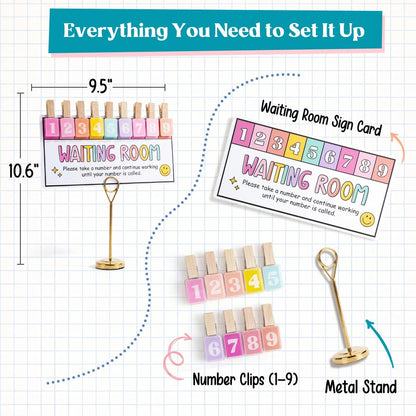 KACIOLA STUDIO Teacher Classroom Management Tools, Waiting Room Sign with Wooden Number Clips, Teacher's Helper Waiting Room Poster, Please Take a Number Classroom Poster for Student Management-Cute