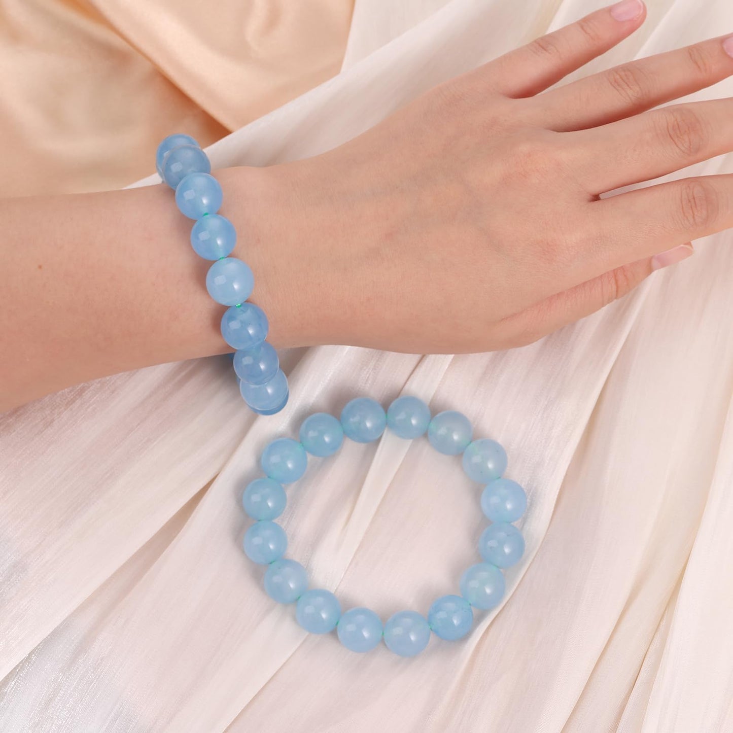 Handmade Natural Jade Beaded Bracelet for Women & Men – Genuine Green/White Jade Gemstone Stretch Bracelet – Lucky Energy Healing Jewelry Gift for Peace, Prosperity & Protection SB