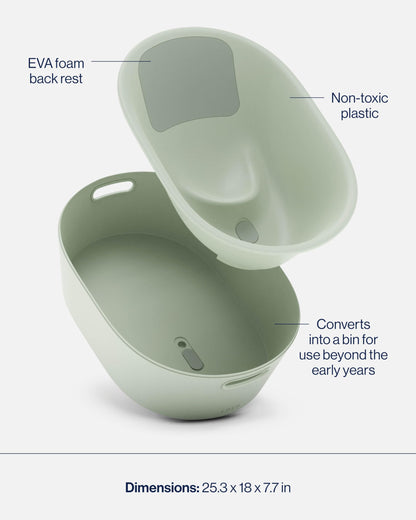 Lalo Bathtime Starter Kit - 3-Piece Set Includes Modern Baby Bathtub, Rinse Cup & Spout Cover - Safe, Easy to Clean Design for Newborns - 25.3 x 18 x 7.7 in, 10 lb - Sage
