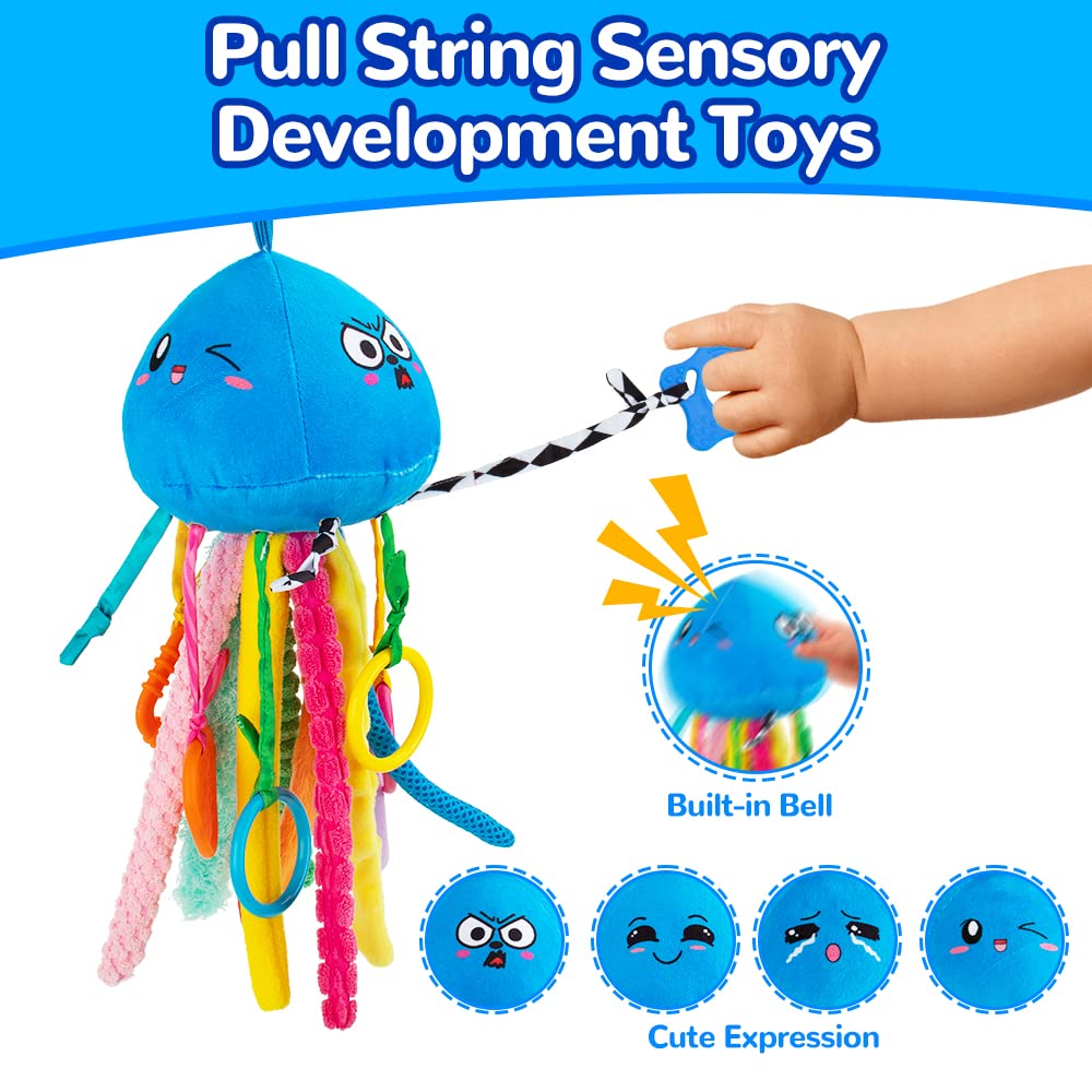 teytoy Sensory Toy, Texture Toys for Babies with Rattle, Autism Sensory Toys Jellyfish Shape Tactile Sensory Toys with 10 Textures, Baby Sensory Toys for 0-3-6-18 Months Soft Baby Toys with Teethers