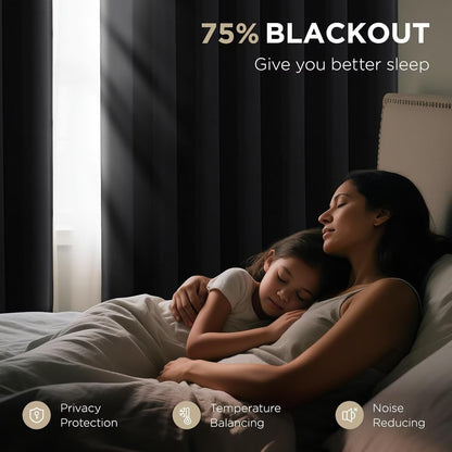 Joydeco Blackout Curtains for Bedroom,Black Out Curtains 84 Inch Long, Black Drapes with Grommets, Noise Reducing Energy Saving Thermal Insulated & Wrinkle-Free Drapes for Living Room, 2 Panels