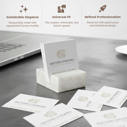 Elegant White Carrara Marble Square Business Card Holder for Desk - Stylish Card Display Stand and Organizer for Women and Men - Business Card Holder Desk made with Recycled Marble.