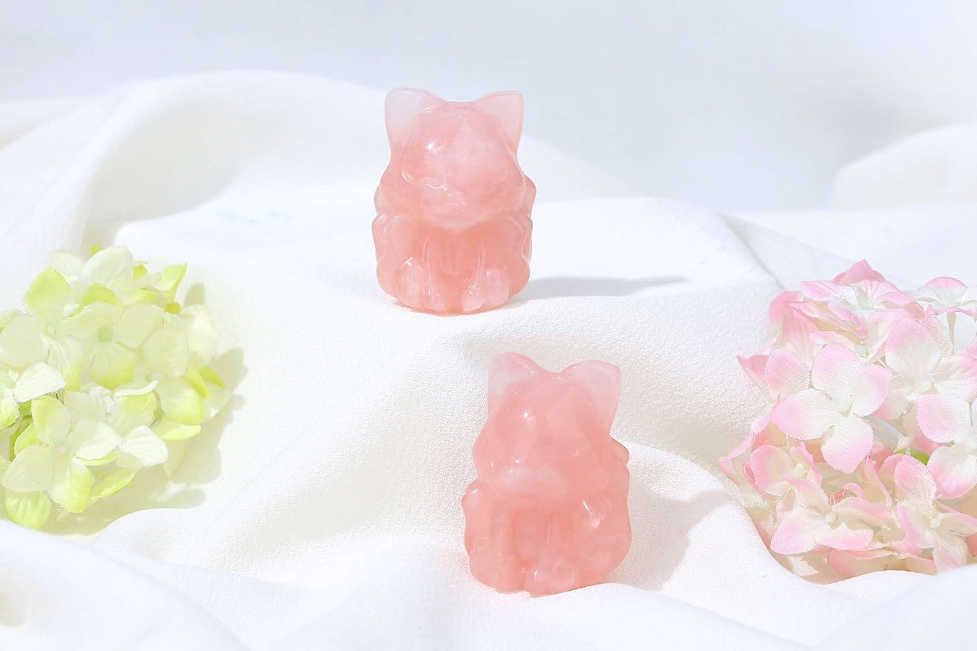 LAIDANLA 2" Rose Quartz Fox Figurine Healing Crystals Pink Fox Statue Hand Carved Natural Gemstone Polished Reiki Spiritual Pocket Animal Sculpture Home Office Room Desk Decor