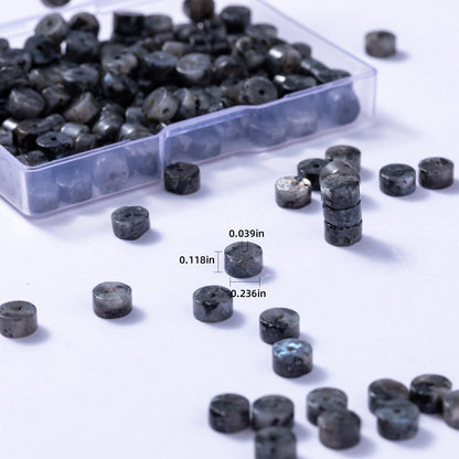 Natural Black Spectrolite Stone Spacer Beads 6x3mm 38cm/str Flat Round Loose Semi Gemstone Caps for Making Bracelets Necklace