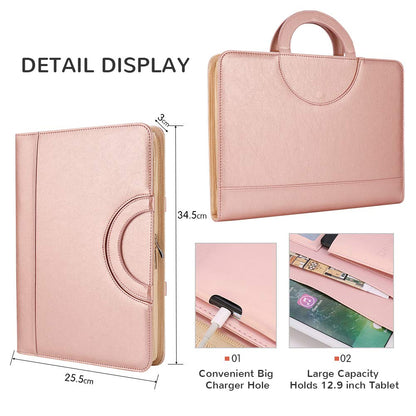 Darolin Zippered Leather Padfolio Portfolio with [Hidden Handle] and [Clipboard], Business Conference Portfolio Organizer Notepad Folder, Padfolio for Women/Men (Rosegold)