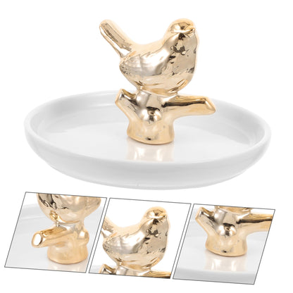JECOMPRIS Unique Ceramic Jewelry Dish Ring Holder Tray White Tray for Wedding Decor