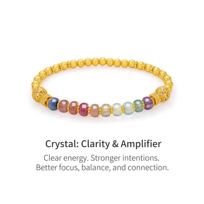 ZHOU LIU FU Sterling Silver Beaded Bracelets Silver Crystal Stretch Bracelet Blessing Silver FengShui Ball Charm Jewelry for Women Her Anniversary Birthday 6.7"/17CM J1916258