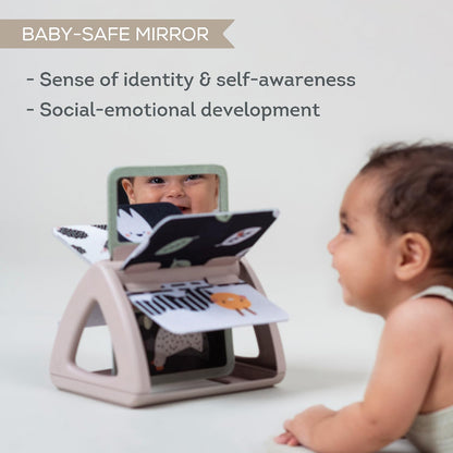 Taf Toys Black & White Rattling Spinning Book High Contrast Newborn Baby Toy 0-6 6-12 Months with Mirror for Visual Stimulation, Tummy Time & Early Cognitive Development, Montessori Learning Activity