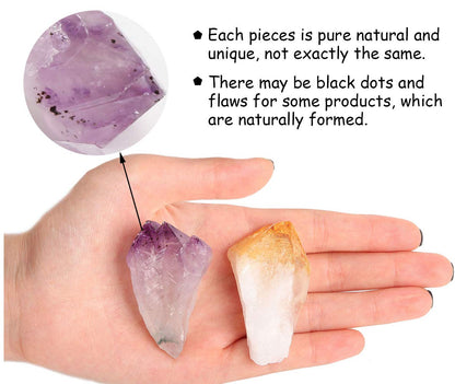 JIC Gem Mix 11-13 pcs Rough Amethyst & Citrine Crystal Point Raw Natural Stones for Jewelry Making, Wire Wrapping, Reiki Crystal Healing (Deep Color)