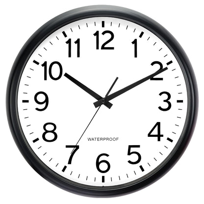 Caysie 16 Inch Sealed Large Outdoor Clock Waterproof, Silent Battery Operated Weatherproof Wall Clocks for Pool Patio Outside Home (Black)