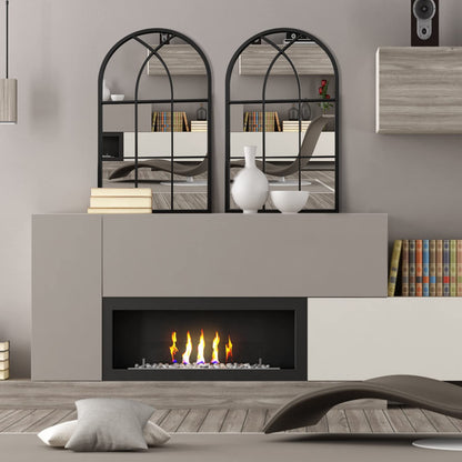 ironsmithn Arched Window Mirror, 31.5"x19.7" Grid Mirrors, Windowpane Mirrors, Black Metal Wall Mirror for Decor Living Room Fireplace Entryway Bedroom Hallway