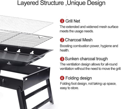 Portable Charcoal Grill Foldable 17" BBQ Charcoal Grill Compact Tabletop Barbecue Grill Small BBQ Grill for Outdoor Travel Backyard Picnic Beach