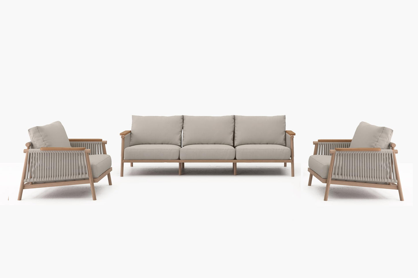Acanva Modern All-Weather Aluminum Outdoor Patio Sofa with Thick Cushions, Olefin Fabric Sunroom Backyard Furniture, 3 Piece Set (Couch & 2 Chairs)