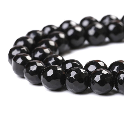 32pcs 12mm Natural Faceted Black Agate Stone Beads for Jewelry Making Energy Healing Beads DIY Bracelet Necklace Accessories 15" (12mm, Faceted Black Agate)