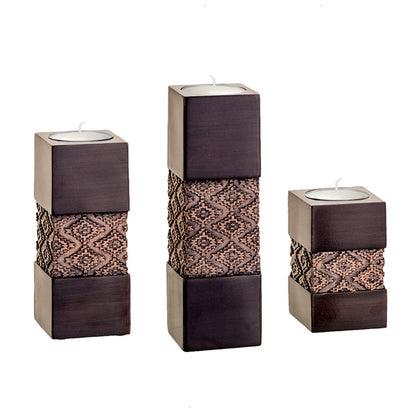 Creative Scents Dublin Brown Set of 3 Small Tealight Candle Holders Table Decor Gift Set - Centerpieces for Living/Dining Room Table, Coffee Table Decor for Fireplace/Entrance or Bathroom