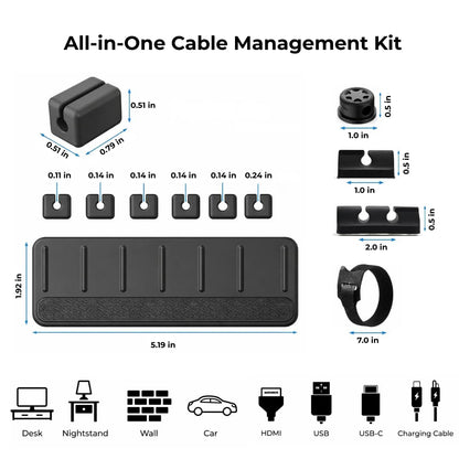 Magnetic Cable Organizer Kit (17-Piece) – Desk Cable Management Set with Magnetic Base & Adhesive Clips – Holds 6 Cables – Reusable Cable Ties for Office, Home & Gaming Setup