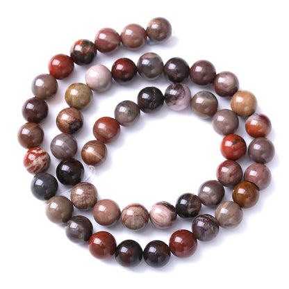 36pcs 10mm Natural Wooden Petrified Jade Agate Gemstone Beads Round Loose Spacer Beads for Jewelry Making DIY Bracelet Necklace 1 Strand 15inch
