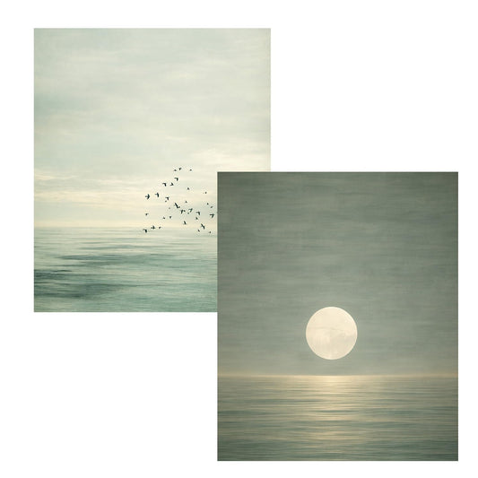 FUHYGU Diamond Painting Kits 2 Pack 9.8x11.8 Inches – Minimalist Ocean & Moon Seascape with Birds, DIY Full Drill Diamond Art for Adults Beginners, Aesthetic Coastal Wall Decor Home Gift