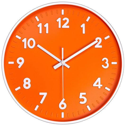 JENLYSTIME 12 Inch 3D Number Modern Indoor/Outdoor Wall Clock,Round Bright Colorful Dial,Non Ticking Silent Quartz Battery Operated, Easy to Read Simple Style Decor Clock for Bedroom,Kitchen(Orange)