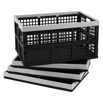Xyskin 4-Pack 42 L Plastic Rectangular Collapsible Crates, Folding Crates Storage, Black