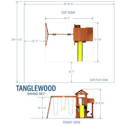 Backyard Discovery Tanglewood Cedar Wood Swing Set with Wave Slide, Clubhouse, Playhouse, Covered Snack Bar Window, Bench, Rock Wall Ladder, Belt Swings, Trapeze, Porch, Step Ladder, Outdoor Playset