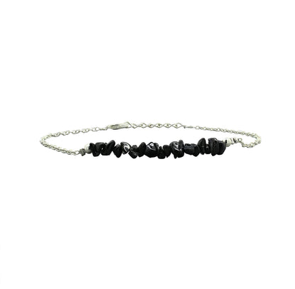 Gempires Natural Gemstone Chip Bar Bracelet for Women, Crystal Healing Bracelet, Multiple Gemstone Options, Adjustable Yellow Gold Plated Chain (7” + 1” Extender), Dainty Stackable Jewelry Gift for Her (Black Tourmaline)
