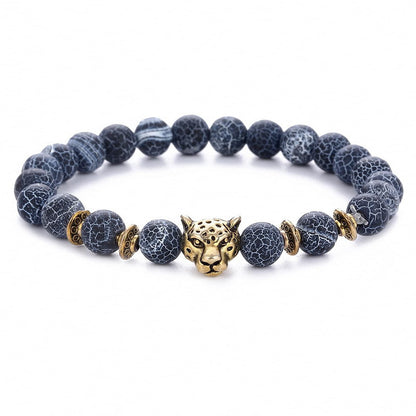 Unisex 8 mm Volcanic Lava Rock Gold Plated Panther Leopard Head Bead Buddha Bracelet Natural Stone Anti-Anxiety Essential Oil Diffuser Energy Balance Stress Relief Reiki Chakra Healing Yoga Meditation