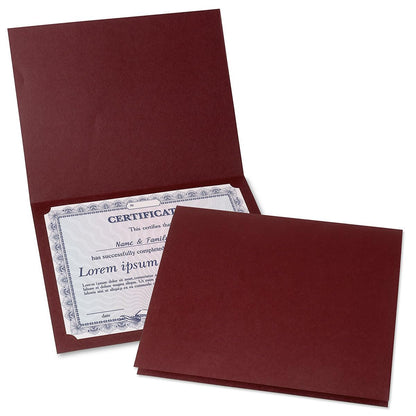 Fine Stationery Plain Burgundy Certificate Folders - Pack of 25, Linen Cover 80 lb. Stock, Folded, Die-Cut Corners, for Office, Business Awards, Graduation, School Diploma Holder, 9-1/2"" x 12""