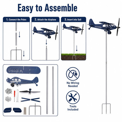 SDFRT Blue Airplane Weathervane, Kinetic Metal Wind Spinners for Yard and Garden, 3D Kinetic Wind Spinner Wind Catchers Sculpture, Airplane Weathervane Metal Wind Spinner (28 x 32 cm)