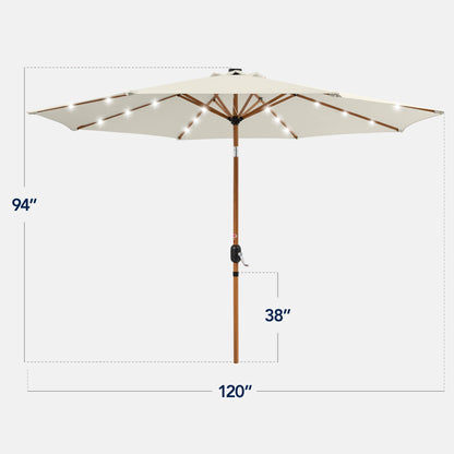 Best Choice Products 10ft Solar Market Patio Umbrella w/Woodgrain Pattern Pole, LED Lights, Tilt & Crank - Outdoor Sun Shade for Backyard Table, Deck, Poolside - Ivory