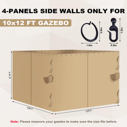 slashome 10'x12' Gazebo Curtains Outdoor Waterproof, Khaki Universal Replacement Curtain 4-Panels, Sidewalls with Zipper for Garden, Patio, Yard (Only Curtains)