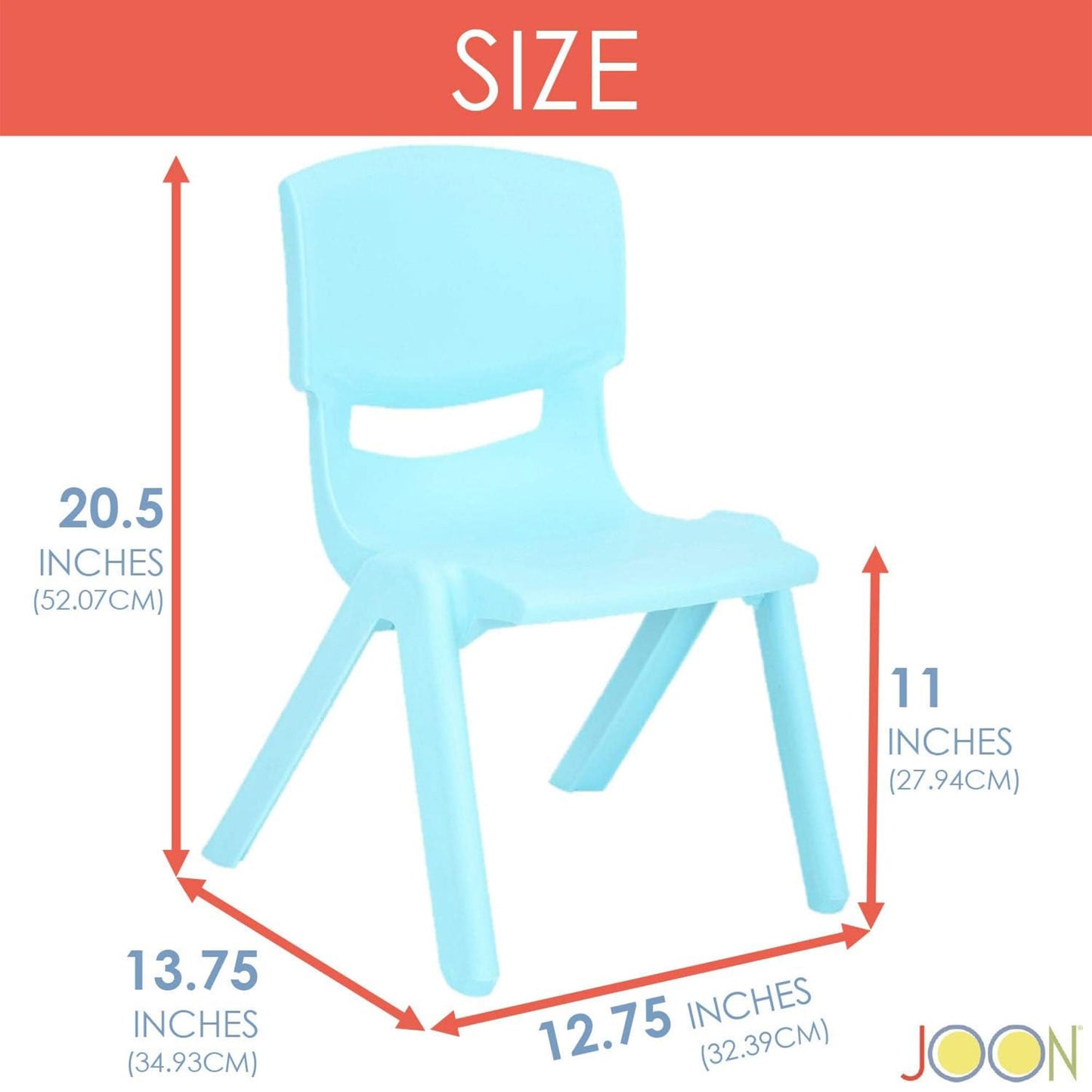 JOON Stackable Plastic Kids Learning Chairs (10 Pack), 20.8x12.5 Inches, The Perfect Chair Sets for Playrooms, Schools, Daycares and Home, Colorful Design, 10.5 Inches Seat Height, Baby Blue