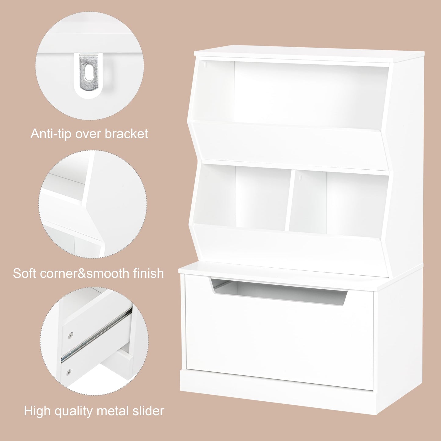 UTEX Kids Toy Storage Organizer, Bookshelf for Kids and Bookcase with Drawer, Children Open Storage Cubby for Playroom Nursery White