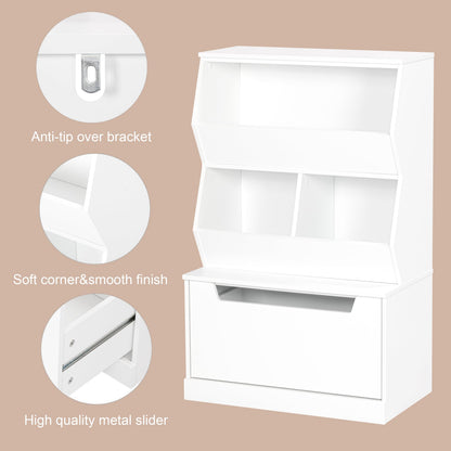 UTEX Kids Toy Storage Organizer, Bookshelf for Kids and Bookcase with Drawer, Children Open Storage Cubby for Playroom Nursery White