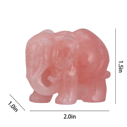 SMQ Rose Quartz Crystal Elephant Statue Decor Carved Good Lucky Pocket Small Figurine Spiritual Animal Carvings Home Office Desk Ornament Elephant Gifts for Women Adults,2"