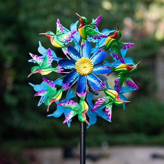 Viveta Outdoor Wind Spinners, Hummingbird Garden Windmill Decorative Wind Sculpture,Metal Yard Art for Patio Lawn Garden