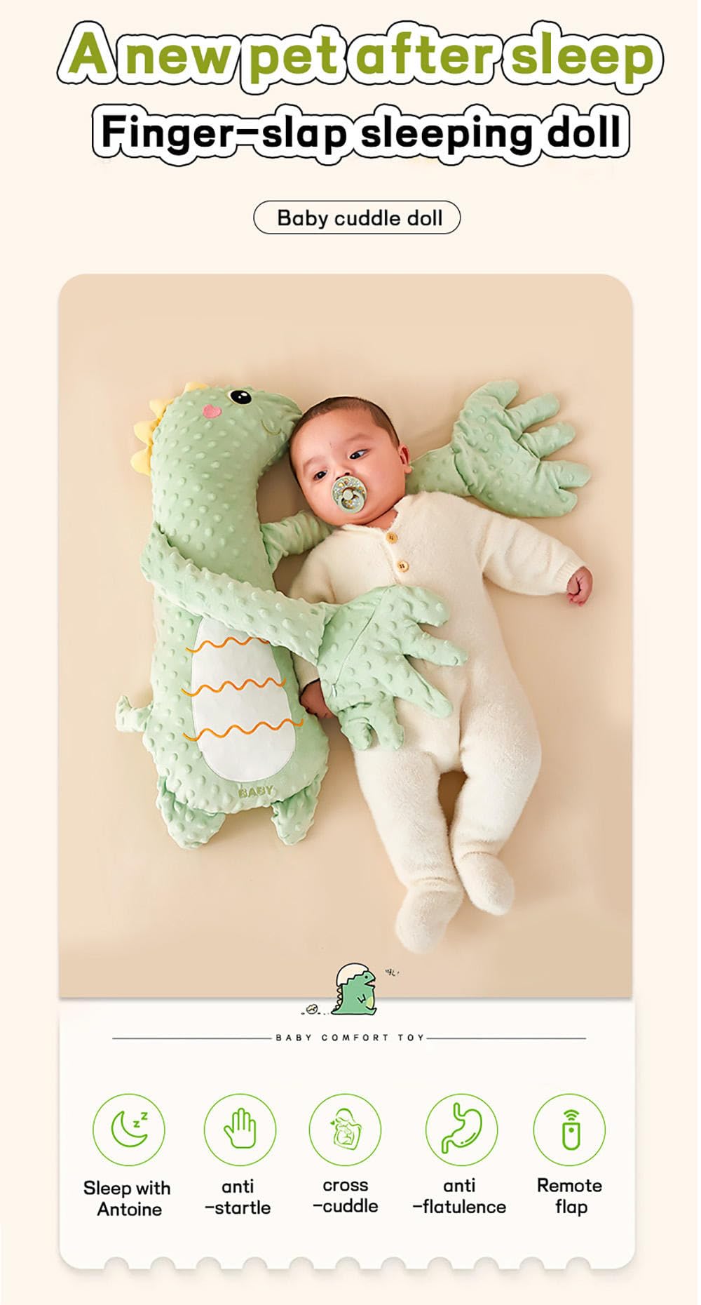 BiniTPGo Interactive Electronic Pet Plush Toy, Soothing Plush Gift for Toddlers, Perfect for Birthdays, Mothers, Expectant Mothers, and Pregnant Women (Green Dinosaur)