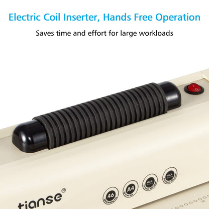 TIANSE Coil Binding Machine, Electric Coil Inserter, Manual Round Hole Punch, 15 Sheets Punch Capacity, Perfect for Letter Size / A4 / A5, Comes with 100pcs 5/16'' Plastic Coil Binding Spines & Plier