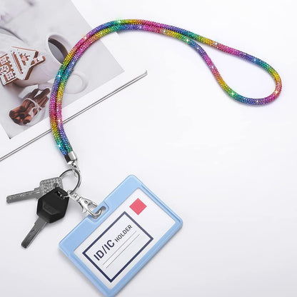 SAVORI Key Lanyard For Women, Rhinestone Lanyard Bling ID Card Holder Cute Neck Lanyard with Metal Clasp Keyring (6 Set)