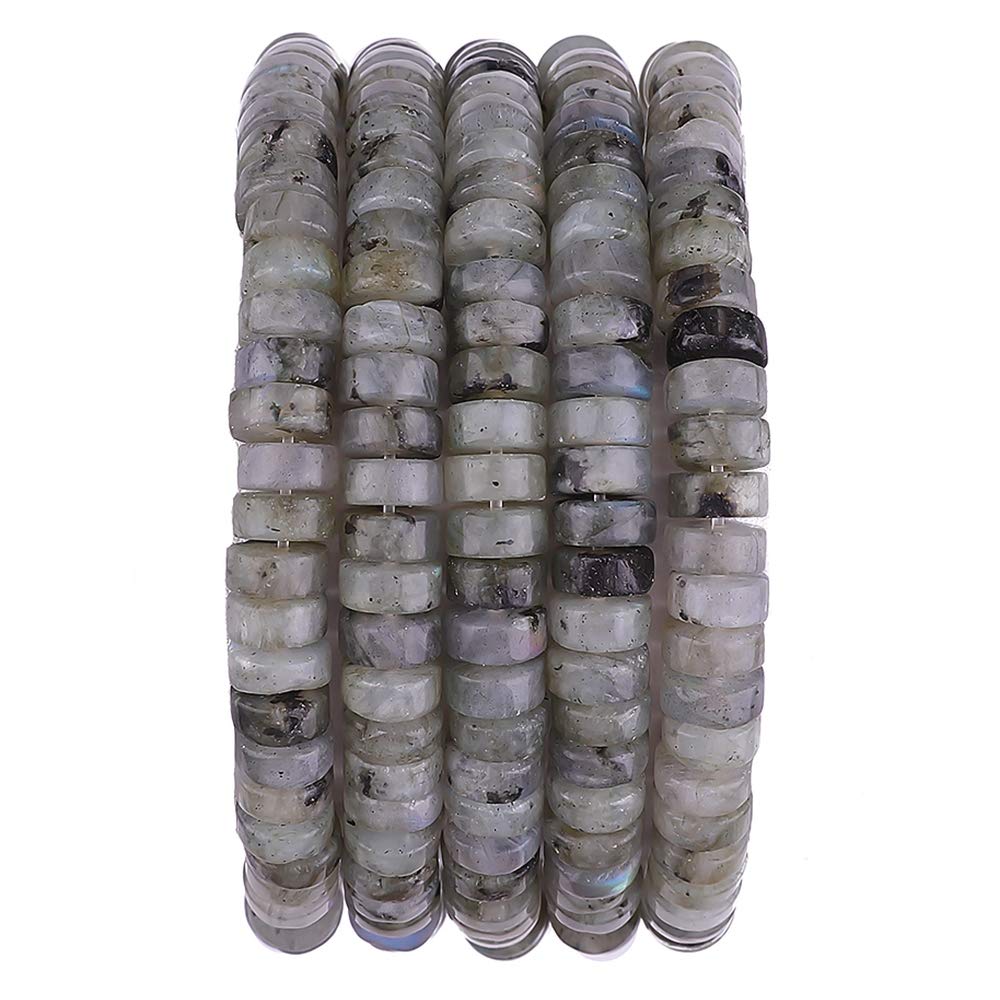 BEADIA Natural Spectrolite Spacer Beads Caps Loose Semi Gemstone for Beading Jewelry Making 6mmx3mm 38cm