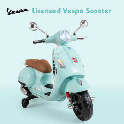 Licensed Vespa Scooter Kids Motorcycle by OLAKIDS, 12V Ride on Electric Motorcycle with Training Wheels LED Lights Music Story Mode Horn (Green)